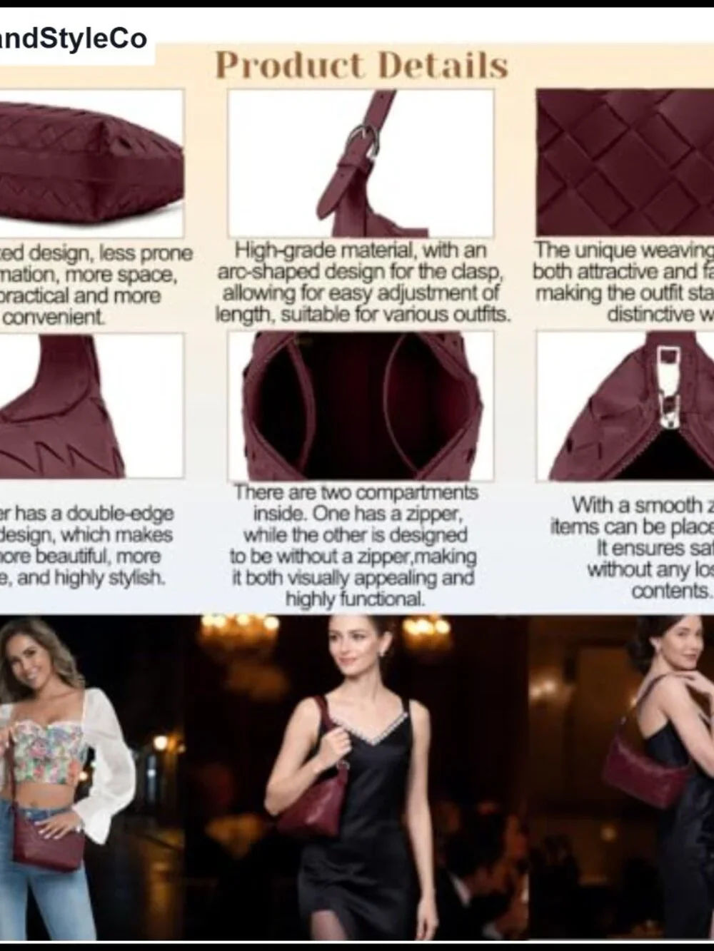 Woven Faux Leather Small Hobo Shoulder Crossbody Bag With Zipper